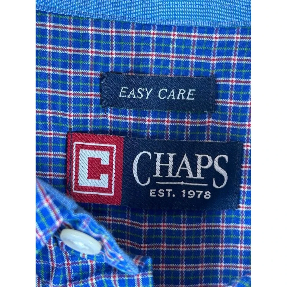 Chaps Mens Easy Care Plaid Button‎ Down Shirt Blue White Red Green Check XL Logo